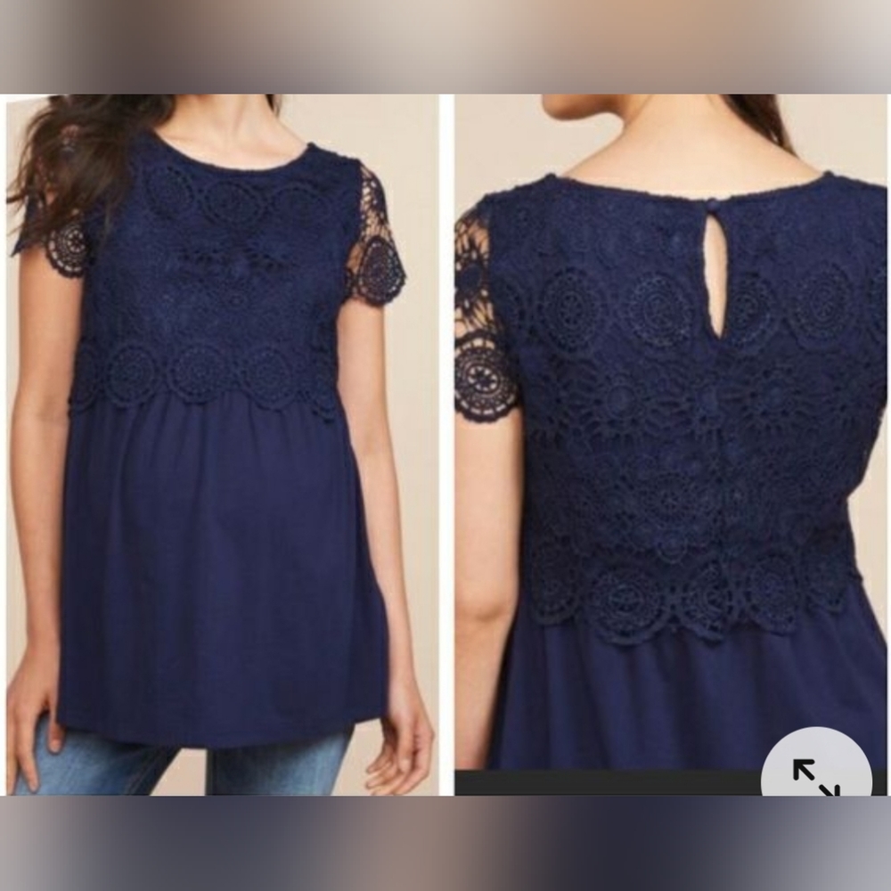 Navy motherhood maternity top with lace size small